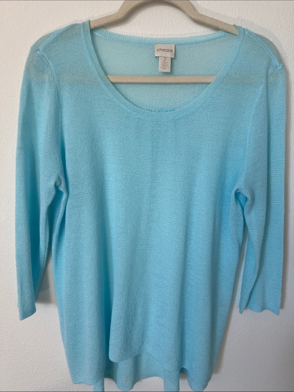 Chico's Aqua Scoop-Neck Lightweight Knit Sweater